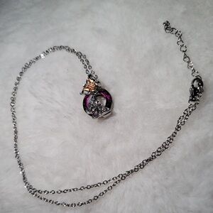 Silver pink and slight light green butterfly circle necklace